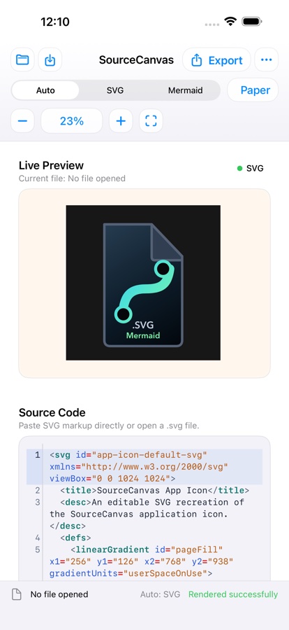SourceCanvas iPhone 版 Mermaid 预览截图